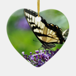 Ornamento De Cerâmica Borboleta amarela e preta na Lavanda