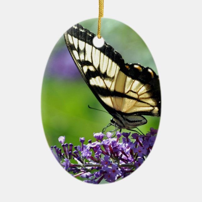 Ornamento De Cerâmica Borboleta amarela e preta na Lavanda (Frente)