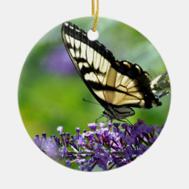 Ornamento De Cerâmica Borboleta amarela e preta na Lavanda
