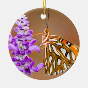 Ornamento De Cerâmica Borboleta Amigável do Golfo Laranja Brilhante