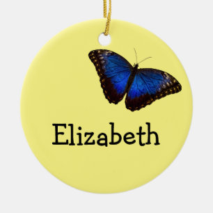 Ornamento De Cerâmica Borboleta azul de Morpho personalizada