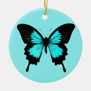 Ornamento De Cerâmica Borboleta - azul e preto de turquesa