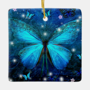 Ornamento De Cerâmica Borboleta Azul Elegante