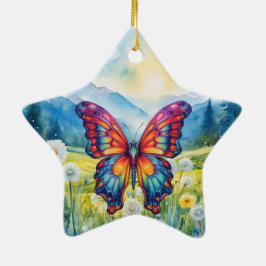 Ornamento De Cerâmica Borboleta Azul Laranja Asas