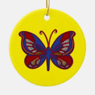 Ornamento De Cerâmica Borboleta Azul Vermelha-Borboleta Amarelo-Ornament