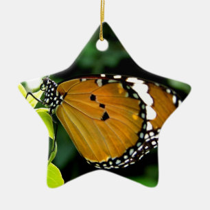Ornamento De Cerâmica Borboleta branca, cor-de-laranja, preta e branca,