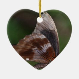 Ornamento De Cerâmica Borboleta Branca e Marrom em Flor Vermelha