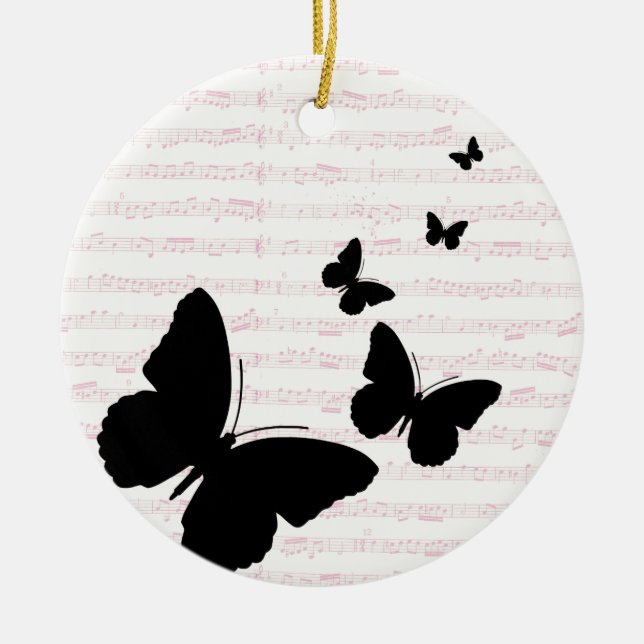 Ornamento De Cerâmica Borboleta e Notas Rosa (Frente)