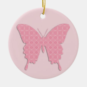 Ornamento De Cerâmica Borboleta em impressão de papel de parede - rosa