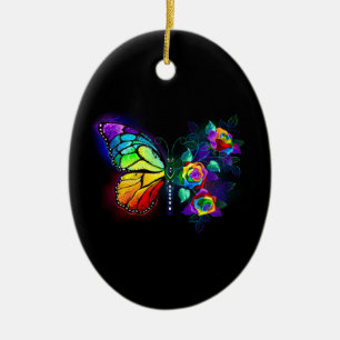 Ornamento De Cerâmica Borboleta-flor-arco-íris