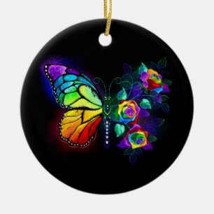 Ornamento De Cerâmica Borboleta-flor-arco-íris
