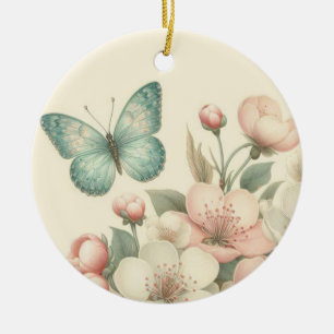 Ornamento De Cerâmica Borboleta floral/primavera com estilos de safena