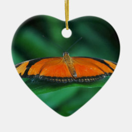 Ornamento De Cerâmica Borboleta laranja brilhante e preta na folha