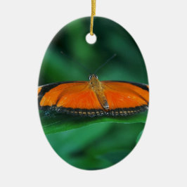 Ornamento De Cerâmica Borboleta laranja brilhante e preta na folha