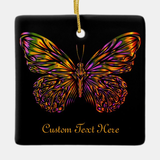Ornamento De Cerâmica Borboleta Neon Rainbow Personalizada (Frente)