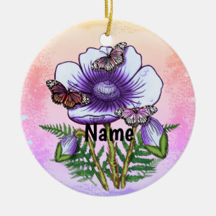 Ornamento De Cerâmica Borboleta Papoula Roxa