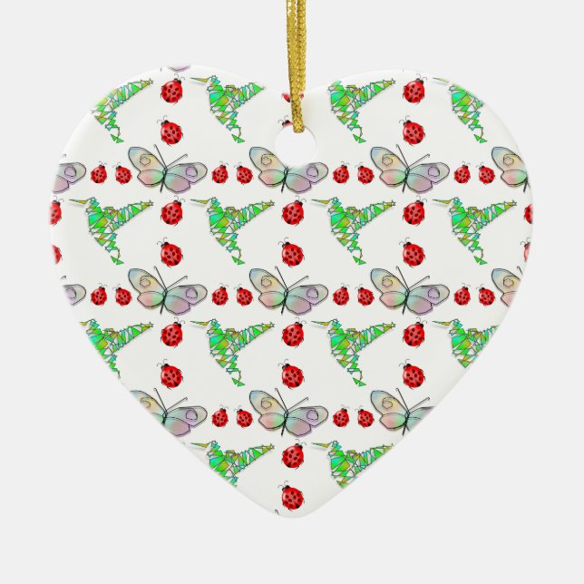 Ornamento De Cerâmica Borboleta Personalizada, Hummingbird e Padrão Lady (Frente)
