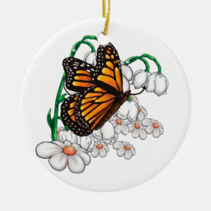 Ornamento De Cerâmica Borboleta sobre flores