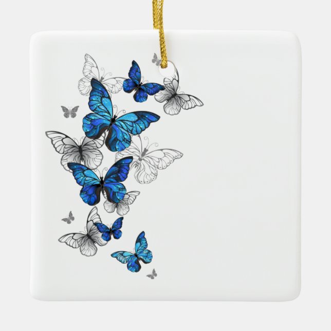 Ornamento De Cerâmica Borboletas Azuis Morpho (Frente)