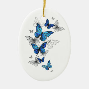 Ornamento De Cerâmica Borboletas Azuis Voadoras Morpho