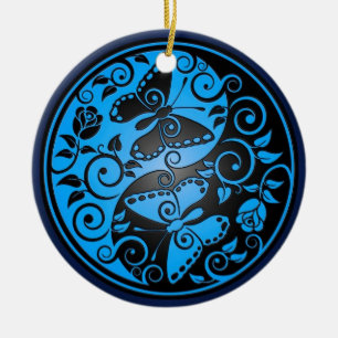 Ornamento De Cerâmica Borboletas, azul & preto de Yin Yang