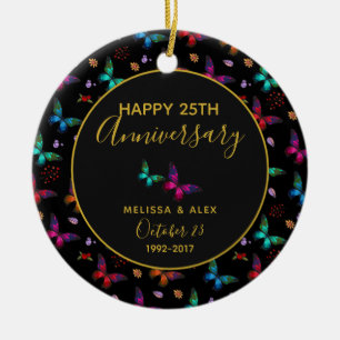 Ornamento De Cerâmica Borboletas coloridas do legado no aniversário neg