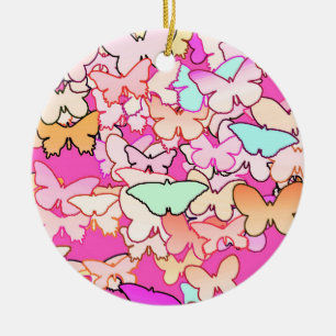 Ornamento De Cerâmica Borboletas, cor-de-rosa múltiplo e profundo