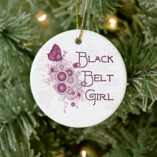 Ornamento De Cerâmica Borboletas do rosa da menina do cinturão negro da