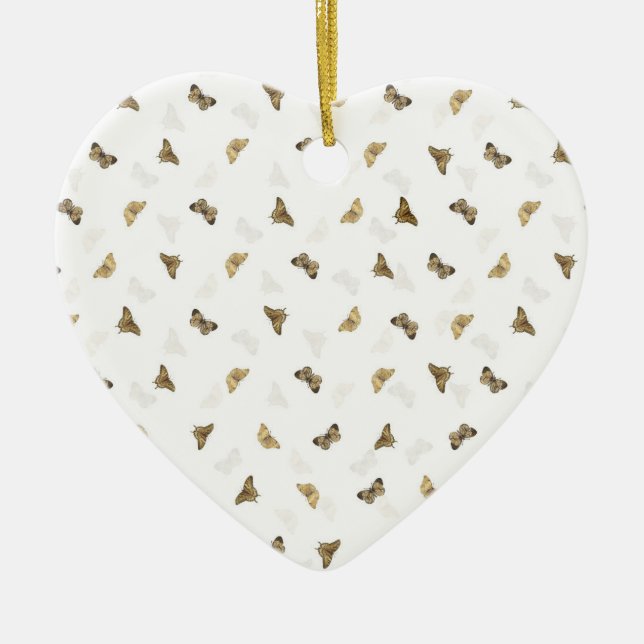 Ornamento De Cerâmica Borboletas Douradas Brancas Elegantes (Frente)
