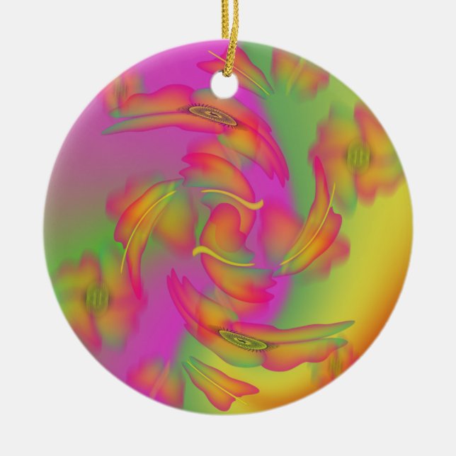 Ornamento De Cerâmica Borboletas e flores (Frente)