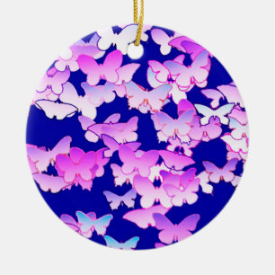 Ornamento De Cerâmica Borboletas, lavanda e azul escuro