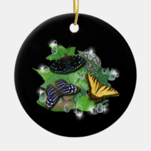 Ornamento De Cerâmica Borboletas nas Folhas