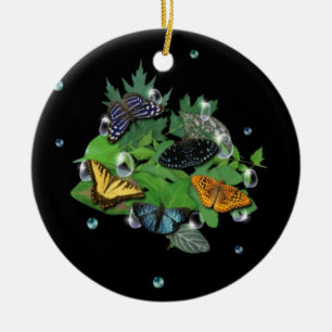 Ornamento De Cerâmica Borboletas nas Folhas
