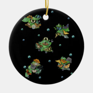 Ornamento De Cerâmica Borboletas nas Folhas