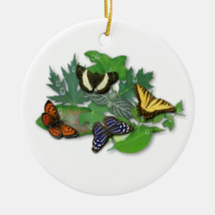 Ornamento De Cerâmica Borboletas nas Folhas