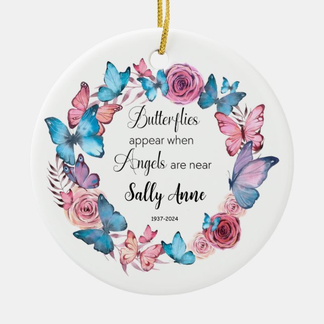 Ornamento De Cerâmica Borboletas Personalizadas Aparecem Quando Os Ângul (Frente)