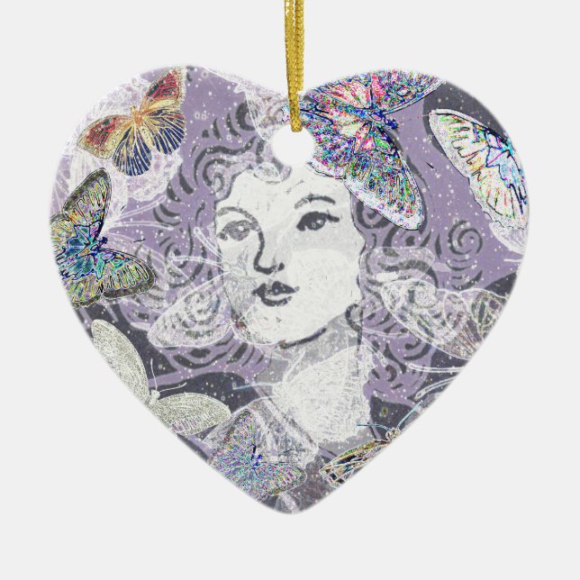 Ornamento De Cerâmica Borboletas roxas (Frente)