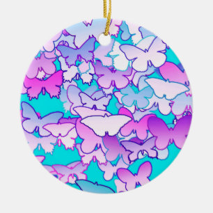 Ornamento De Cerâmica Borboletas, violetas e turquesas