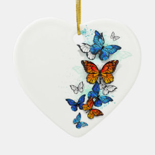 Ornamento De Cerâmica Borboletas voadoras Morpho e Monarca