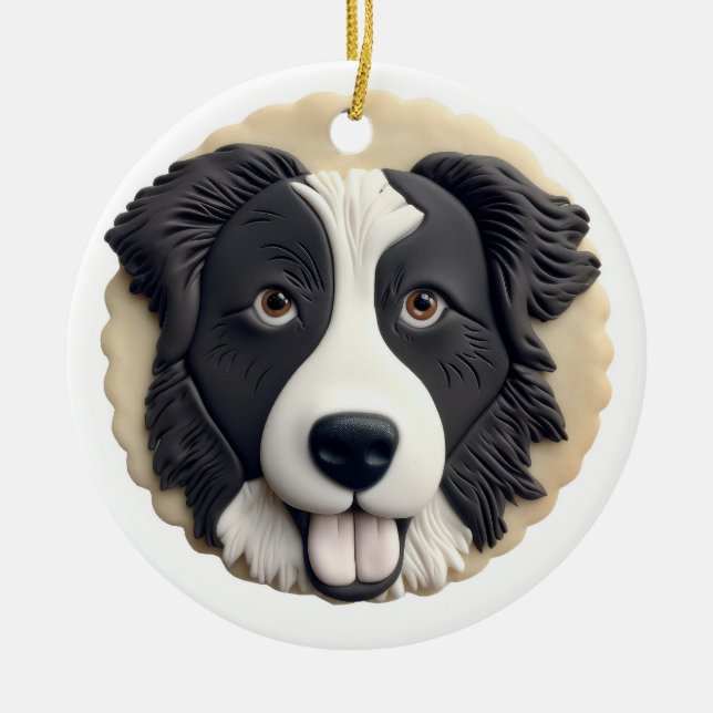 Ornamento De Cerâmica Borda Collie Dog 3D Inscrito (Frente)