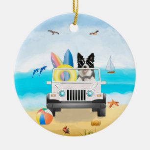 Ornamento De Cerâmica Borda Collie Dog Dirigindo em Praia