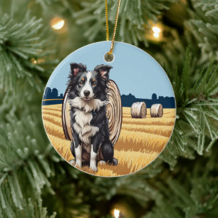 Ornamento De Cerâmica Borda Collie na Fazenda