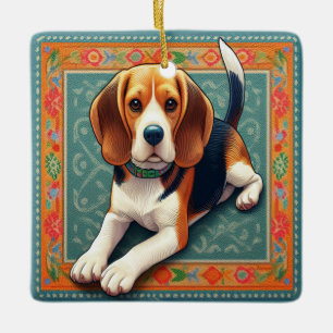 Ornamento De Cerâmica Borda Colorida 3D do Beagle 3D Realista na moda