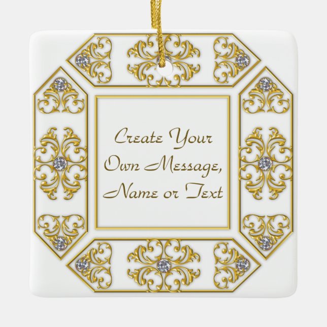 Ornamento De Cerâmica Borda Ornamental Dourada Elegante com Ênfase Diama (Frente)