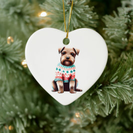 Ornamento De Cerâmica Borda Terrier no Sweater Natal