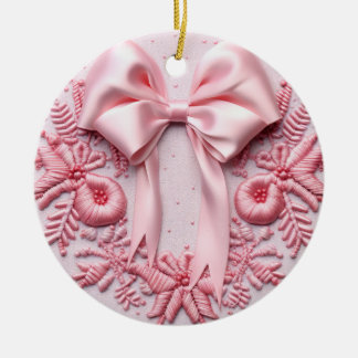 Ornamento De Cerâmica Bordado de fita rosa delicado