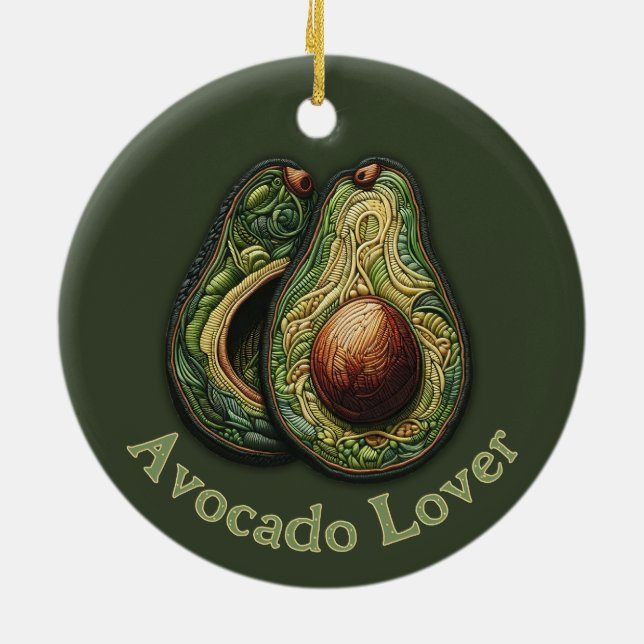 Ornamento De Cerâmica Bordado do Faux do Avocado Lover (Traseira)