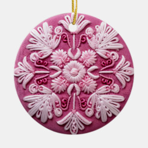 Ornamento De Cerâmica Bordado Elegante do Floco de Neve