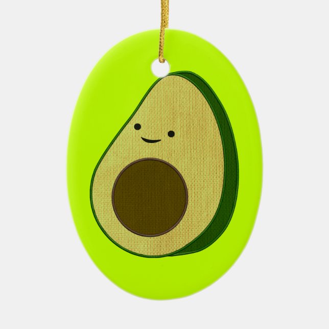 Ornamento De Cerâmica Bordado Simulado de Desenho Avocado Bonito (Frente)