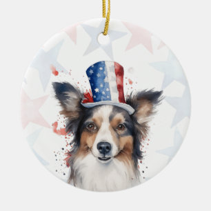 Ornamento De Cerâmica Border Collie Cão, 4 de julho Personalizado